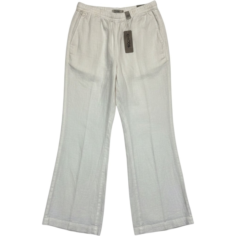CLEARANCE-Chicos Relaxed Linen Pants Women White Wide Leg Elastic Waist NEW